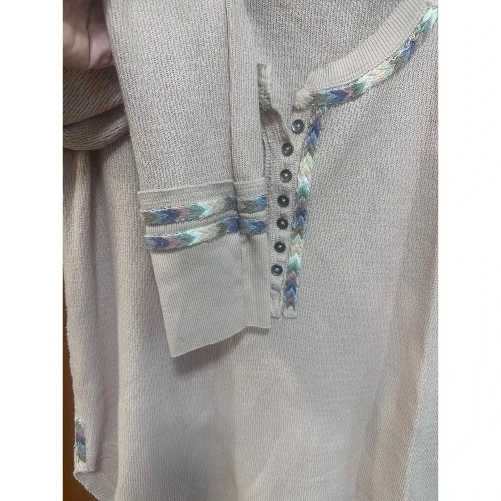 Free People We The Free Pink Waffle Knit Henley Thermal Top Medium boho